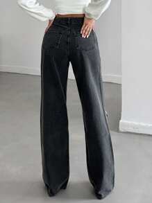 EURMUSE Ripped Wide Leg Jeans - Dark Grey - View 2