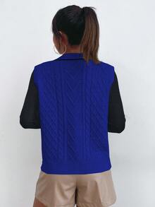 SHEIN Essnce Viền tương phản Xoắn Dan Áo len vest Without Tee - Xanh đậm - Xem 2