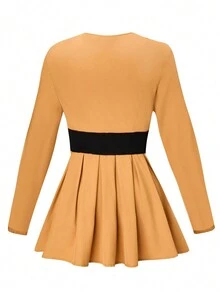 SHEIN LUNE 大碼雙色腰帶襯衫 - 黃色 - 查看 2