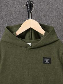 SHEIN 休閒撞色 字母男童（大）兩件套 - 墨綠色 - 查看 10