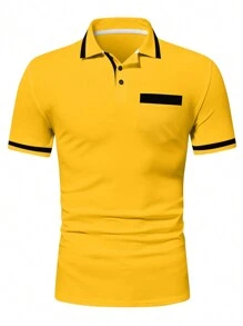 Manfinity Mode Men Contrast Trim Polo Shirt - Yellow - View 3