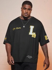 Manfinity LEGND 寬鬆型大尺碼男款數字印花下垂肩t恤 - 黑色 - 查看 4