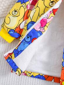 Baby Boy Cartoon Graphic Teddy Lined Hooded Coat - Multicolor - View 6