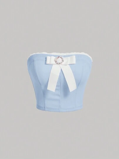 SHEIN MOD 前蝴蝶結抹胸上衣