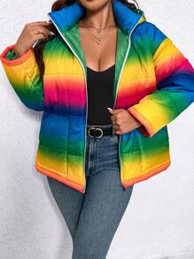 Celure Plus Ombre Drop Shoulder Zipper Hooded Padded Padded Coat Clothes Winter Thermal - Multicolor - View 2