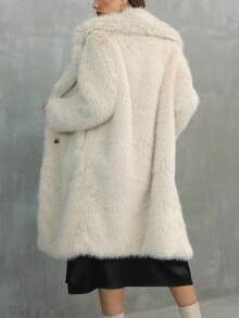 RELISH NOLESS Lapel Neck Open Front Fuzzy Coat - Apricot - View 2