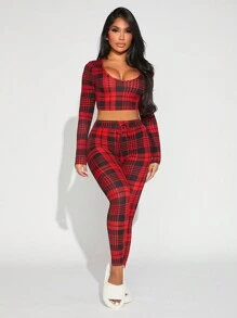 SHEIN SXY Women's Plaid Pattern Suit Set With Top And Pants - Multicolor - View 3