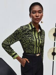 Maija Allover Print Button Front Shirt,Long Sleeve Tops