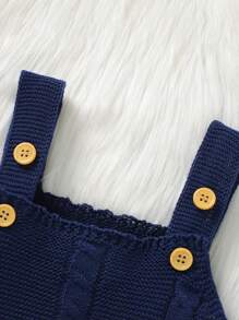 Baby Girl 1pc Button Detail Cable Knit Romper - Blue - View 4