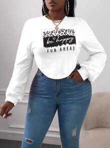 Slaydiva Plus Letter Graphic Drop Shoulder Sweatshirt - White - View 4