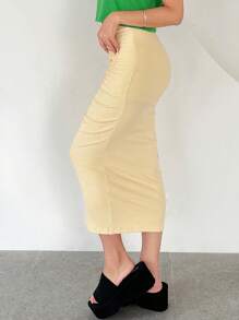 SHEINNeu Falda de lápiz unicolor fruncido