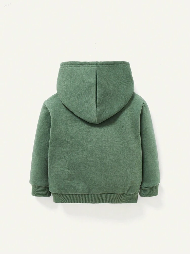 Baby Boys' Letter Printed 2pcs Sweatshirt Set With Zip-Up Pocket, Knitted Fleece Sweatshirt