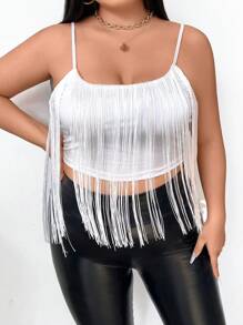 SHEIN BAE Talla grande Top de tirantes ribete con fleco - Blanco - Ver 1