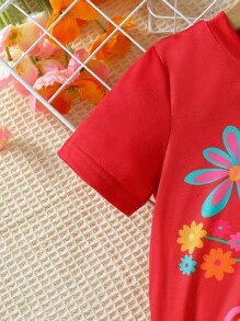 SHEIN Jeune Fille Short & T-shirt Arc-En-Ciel & Imprimé Floral