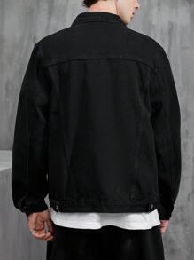 Manfinity Men Flap Pocket Denim Jacket - Black - View 2