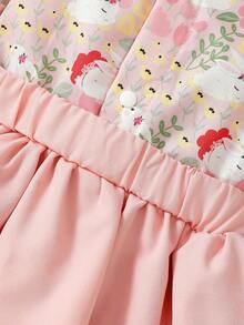 Baby Girl Floral Print Flounce Sleeve 2 In 1 Dress & Hat - Multicolor - View 5