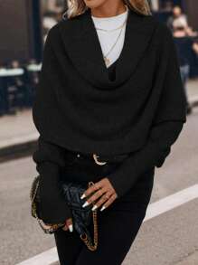 SHEIN Clasi 垂領蝙蝠袖套頭毛衣 - 黑色 - 查看 5