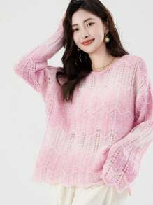 Solid Drop Shoulder Pointelle Knit Sweater