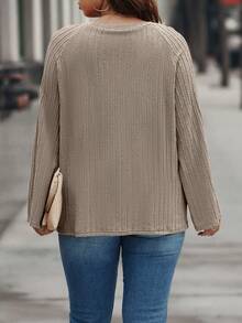 SHEIN LUNE Plus Solid Raglan Sleeve Tee - Apricot - View 2