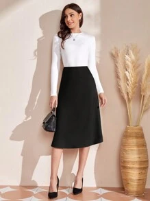 EMERY ROSE Fall Women ClothesFull Print High Waist A-Line Skirt, Casual & Holiday