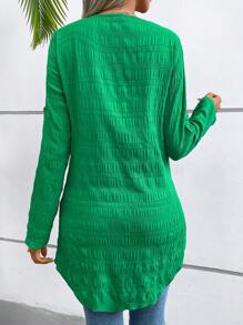 SHEIN LUNE Contrast Guipure Lace Roll Tab Sleeve Wrap Hem Blouse - Green - View 2