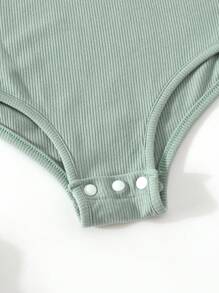 SHEIN Tween Girl Knitted Solid Color Street Style Short Sleeved Bodysuit, Light Green, Spring/Summer Summer Holiday - Mint Green - View 5