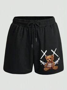 Manfinity Dauomo Nam Đồ họa hoạt hình gấu Eo dây rút Quần short - màu đen - Xem 1