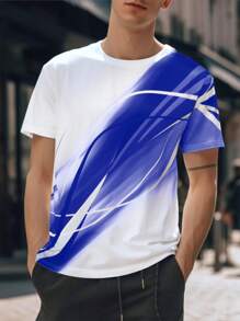 Manfinity Homme 男士圖案印花T恤 - 藍色 - 查看 1