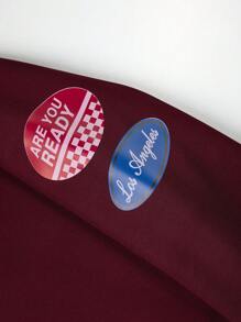 Manfinity Sport Corelite Men Letter Graphic Striped Trim Varsity Sports Jacket Workout Tops - Burgundy - View 5
