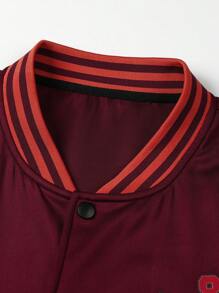 Manfinity Sport Corelite Men Letter Graphic Striped Trim Varsity Sports Jacket Workout Tops - Burgundy - View 7