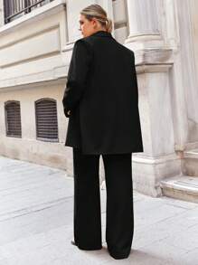 EURMUSE Plus Shawl Collar Double Breasted Blazer & Pants - Black - View 2