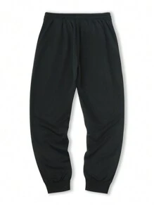 Manfinity Hypemode Men's Slogan Printed Drawstring Waist Jogger Pants - Black - View 2