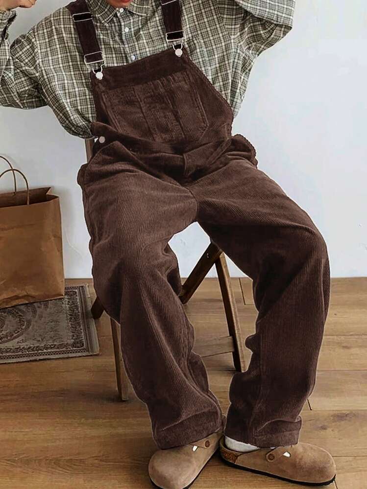 Manfinity Hypemode Men Solid Slant Pocket Corduroy Overall
