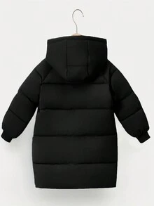 SHEIN Tween Boy 1pc Slant Pockets Hooded Padded Coat - Black - View 2