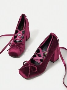 SheIn MOD Gót dày Giầy Ballet - Màu Đỏ Sâu - Xem 2