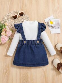 SHEIN Baby Girl Ruffle Trim Overall Dress Without Tee - Dark Wash - View 1