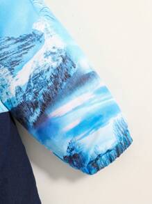 年轻男孩风景印花翻盖细节连帽棉服外套 - 藍色 - 查看 5