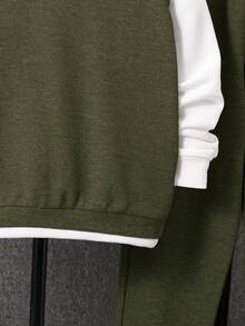 SHEIN 休閒撞色 字母男童（大）兩件套 - 墨綠色 - 查看 9