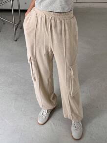 DAZY Túi nắp bên cạnh Eo dây rút Quần thể thao - Màu be - Xem 6