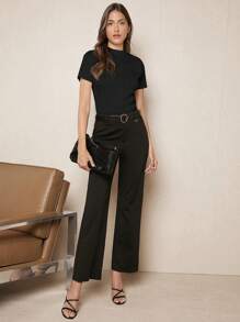 BizChic Solid Mock Neck Tee - Black - View 4