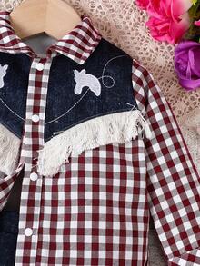 女孩嬰兒格子圖案前蝴蝶結襯衫&洋裝 - 彩色 - 查看 8