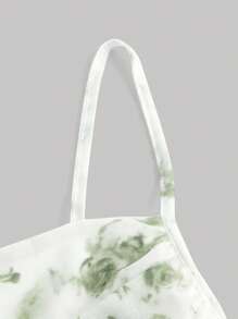 SHEIN MOD 印花褶邊吊帶洋裝 - 綠色 - 查看 4