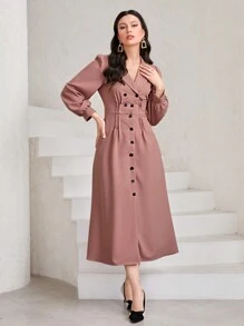 Modelyn 西裝領雙排釦繫腰帶洋裝 - 淺粉色 - 查看 4