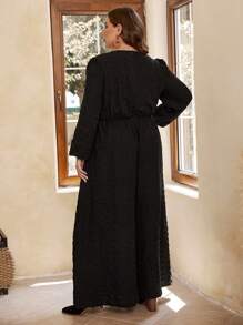 SHEIN VCAY Plus Square Neck Lantern Sleeve Wide Leg Jumpsuit Without Belt - Black - View 2