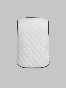 SHEIN MOD Plus Contrast Binding Quilted Vest Coat - Beige - View 2