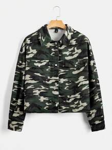 SHEIN EZwear 大碼迷彩印花落肩袖夾克 - 彩色 - 查看 1