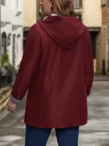 EMERY ROSE Hơn In Houndstooth Dây kéo Áo trùm đầu - Màu Đỏ Sâu - Xem 2