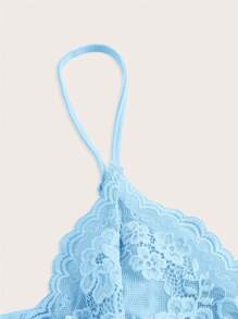 SHEIN ICON 蕾絲拼接褶邊吊帶上衣 - 淺藍色 - 查看 4