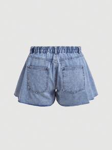 SHEIN MOD Plus Button Fly Denim Shorts - Light Wash - View 2
