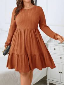SHEIN Clasi 大碼素色荷葉邊洋裝 - 鏽棕色 - 查看 1